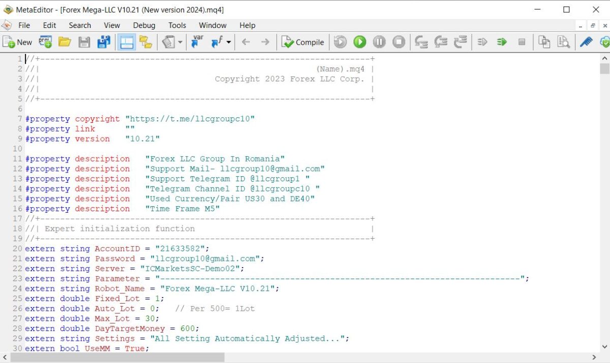 overview of FOREX MEGA-LLC EA Source Code