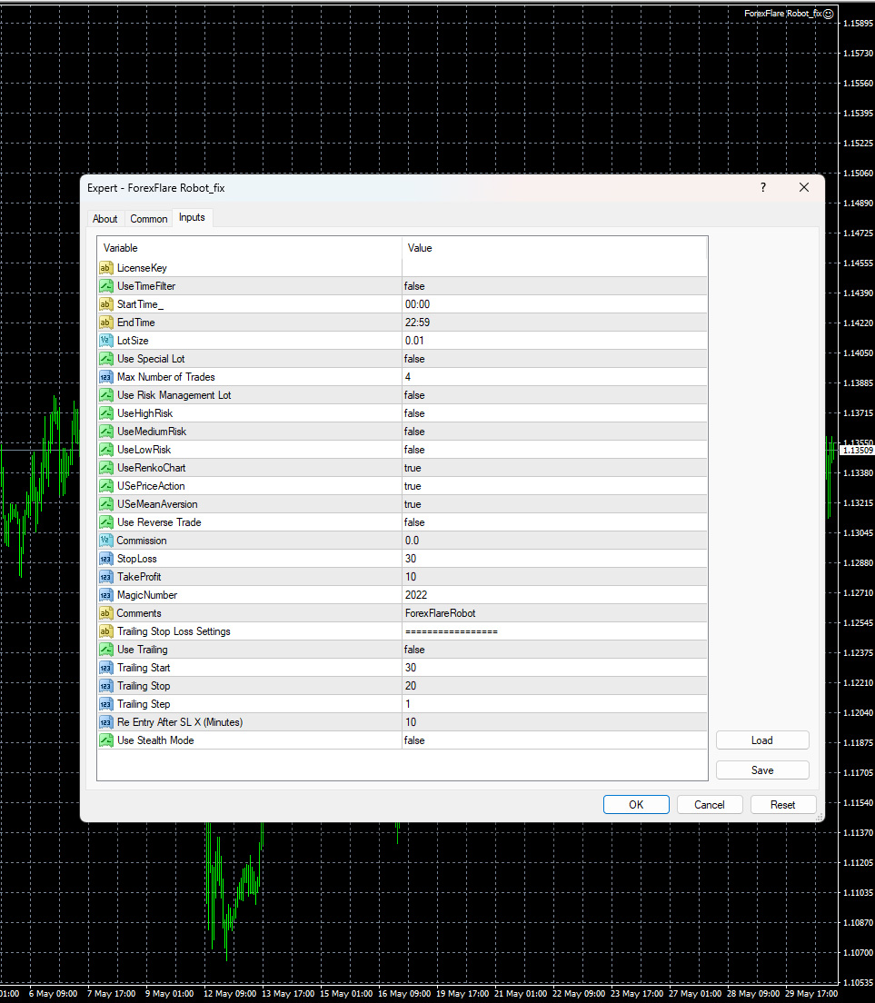 Forex Flare EA MT4 input parameters and settings