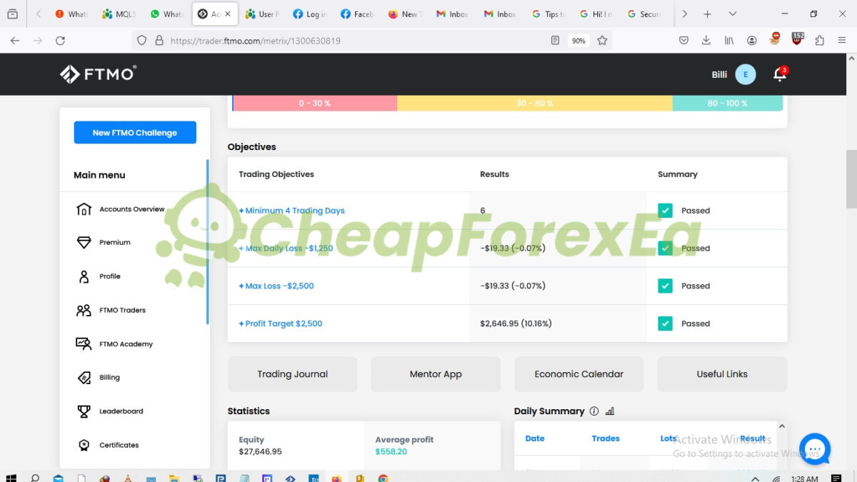 ChimeraFxTool EA MT4 live results on prop firm