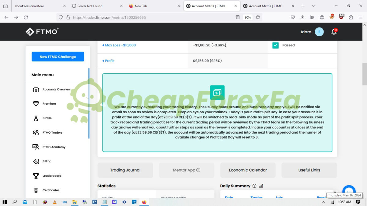 ChimeraFxTool EA MT4 live results on prop firm 2