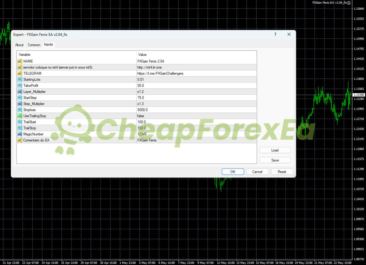 FXGAIN FENIX EA MT4 Inputs