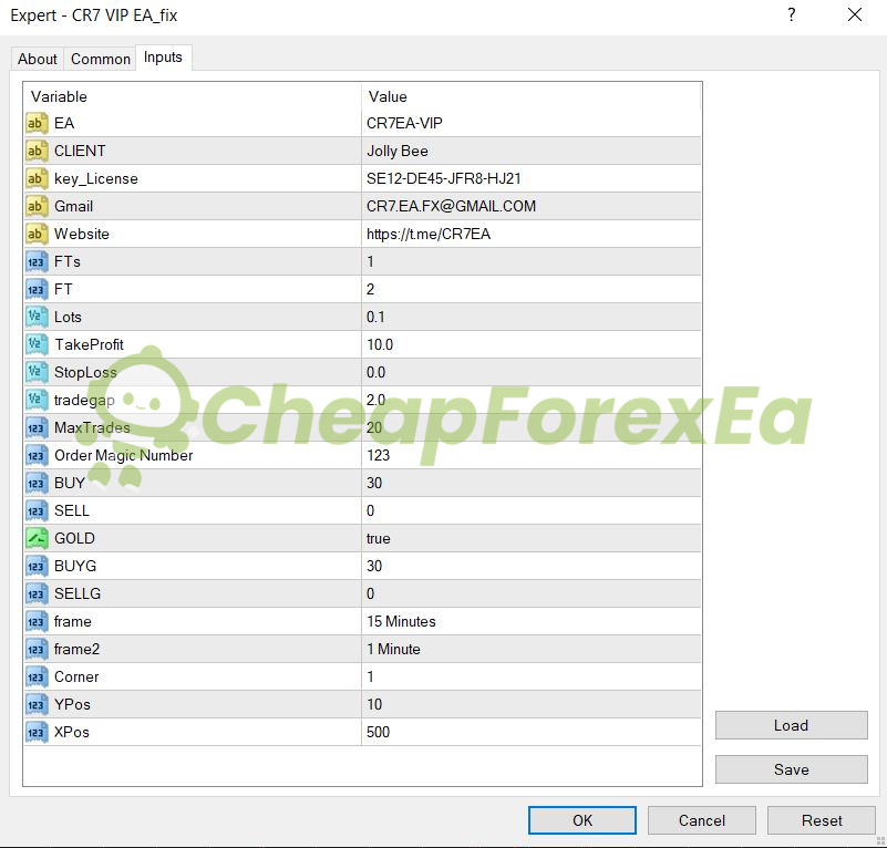 CR7 VIP EA MT4 Inputs