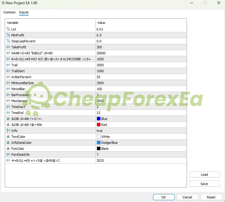 IS New Project EA MT5 Inputs