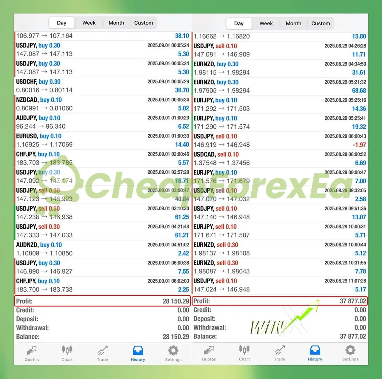WinX EA MT4 live results 3