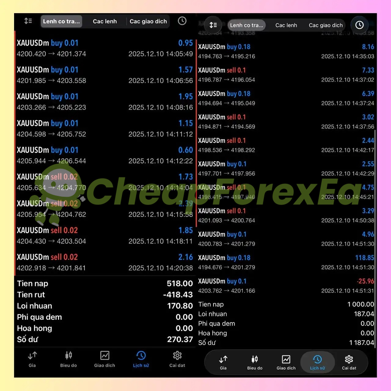 Gold Killer v16 Pro MT5 live trading statement December 2025 - XAUUSD scalping results with deposit and withdrawal history