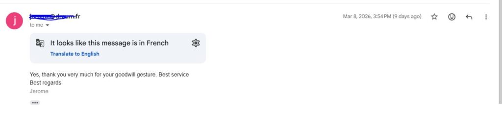 Customer email feedback